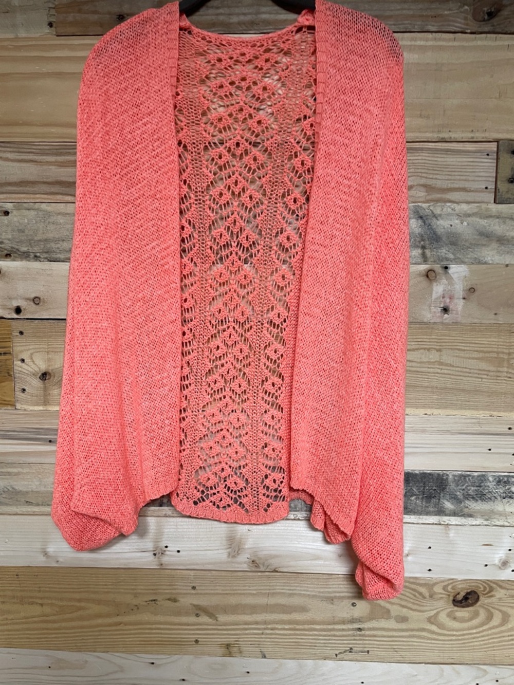 Kori size S/M Open-Front Coral Color Open Knit Lightweight Airy Soft Cardigan
